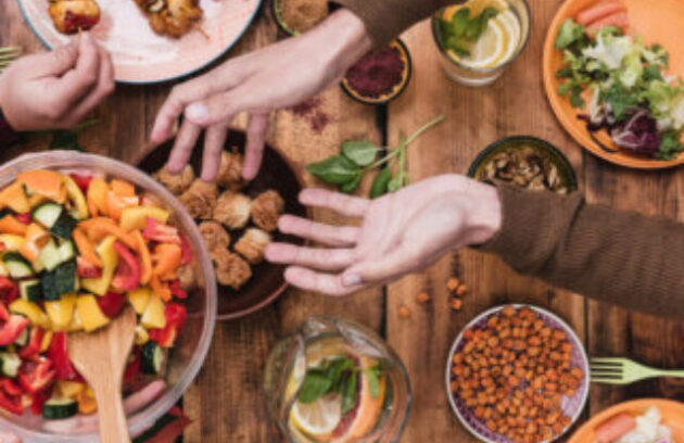 Friends having dinner.
