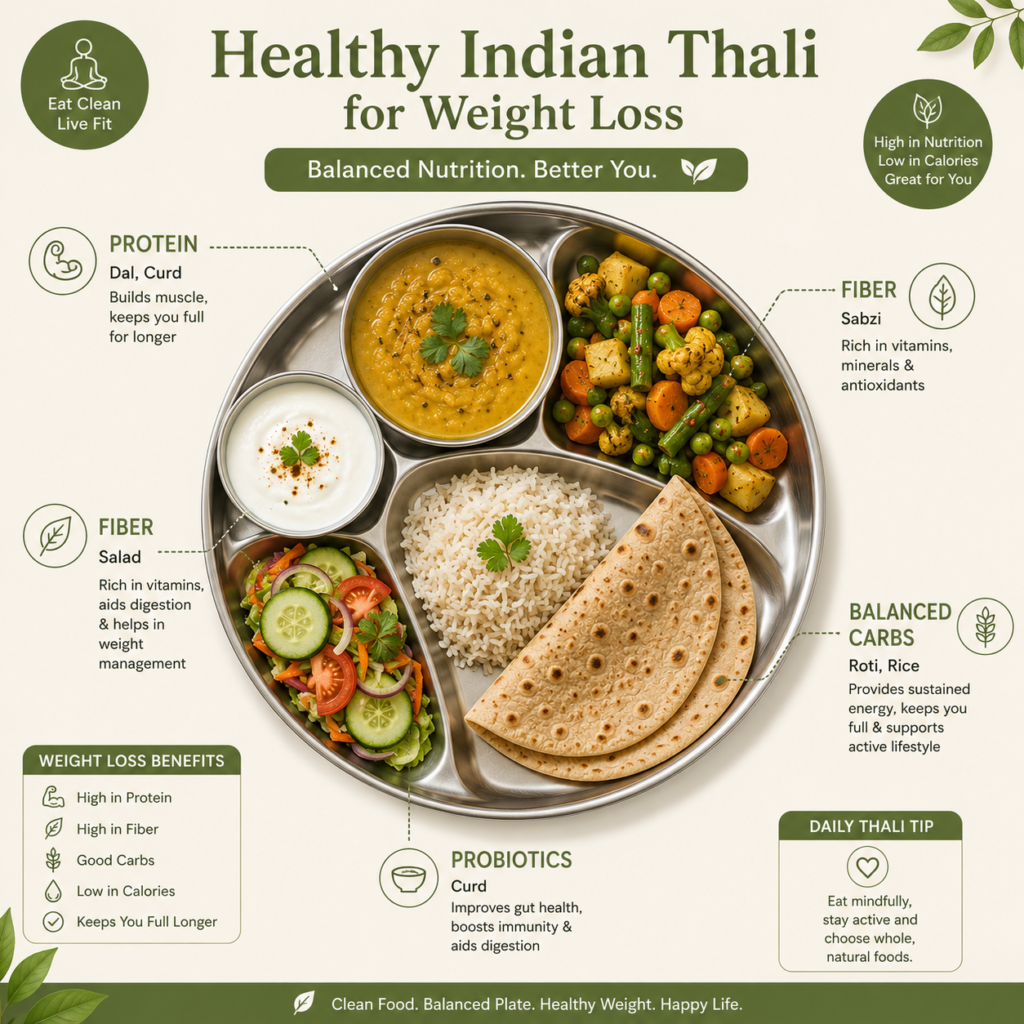 balanced Indian thali for sustainable weight loss diet
