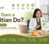 Professional Indian dietitian consulting a client about healthy eating, nutrition planning, weight management, and overall wellness in a modern healthcare clinic