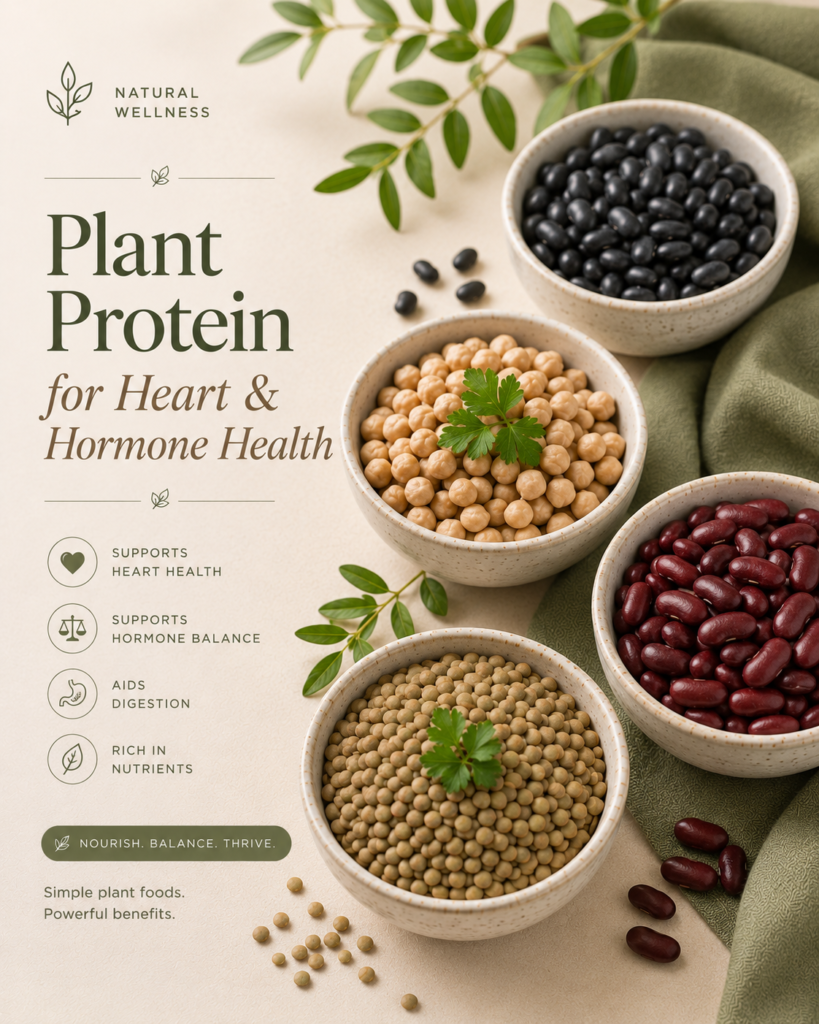 Black beans, chickpeas, kidney beans, and lentils for plant protein and menopause heart health
